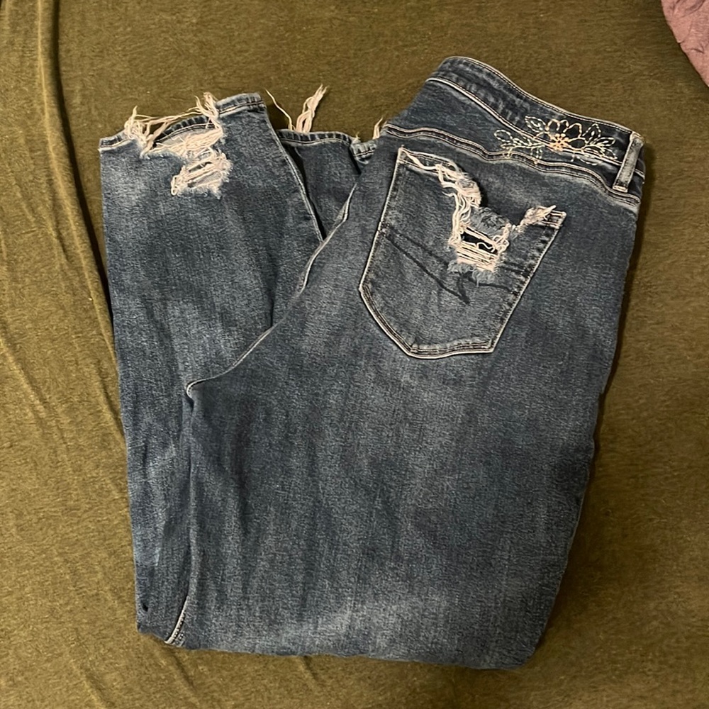 American eagle dark wash mom jeans distressed sz 14